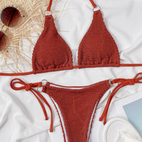 Textured Halter Neck Tie Side Bikini Set - Pahabu - Women's Clothing & Shop