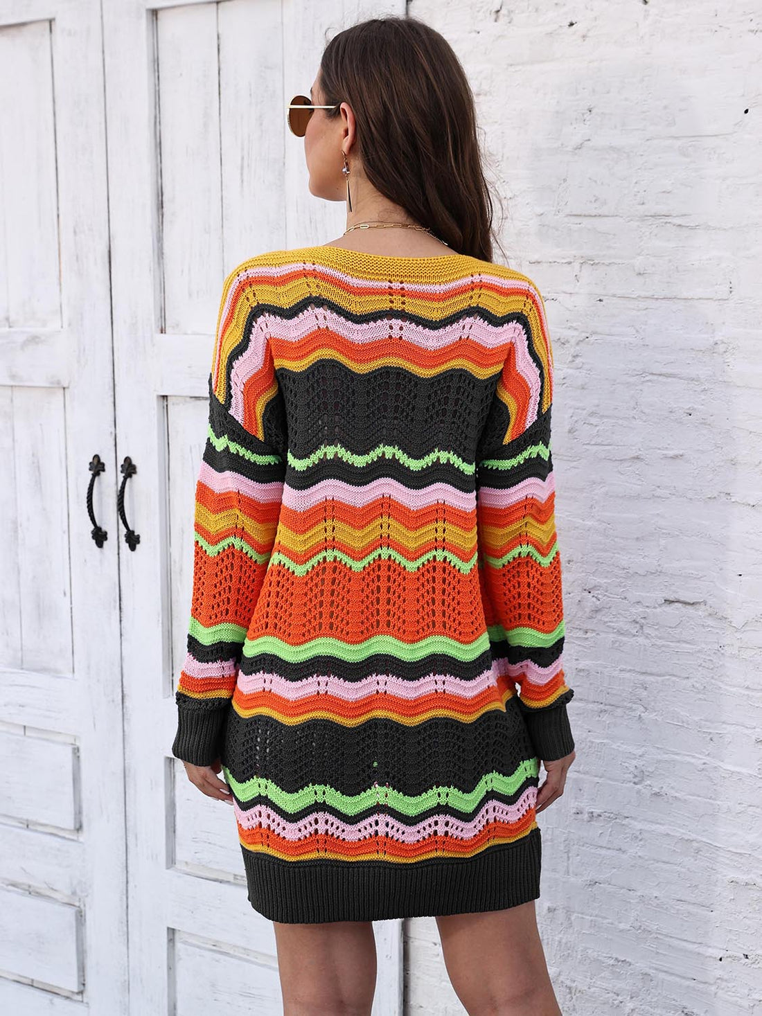 Openwork Round Neck Sweater Dress - Pahabu - Women's Clothing & Shop
