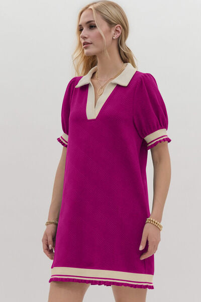 Oh Frill Contrast Trim Johnny Collar Short Sleeve Mini Dress - Pahabu - Women's Clothing & Shop