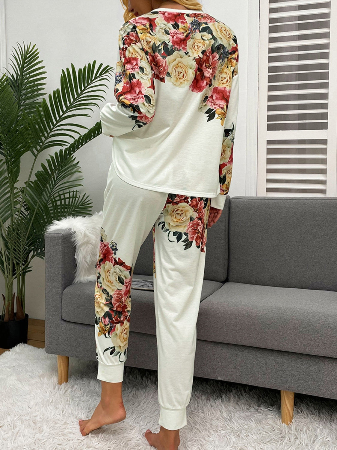 Shiny Printed Round Neck Top and Pants Lounge Set - Pahabu - Women's Clothing & Shop