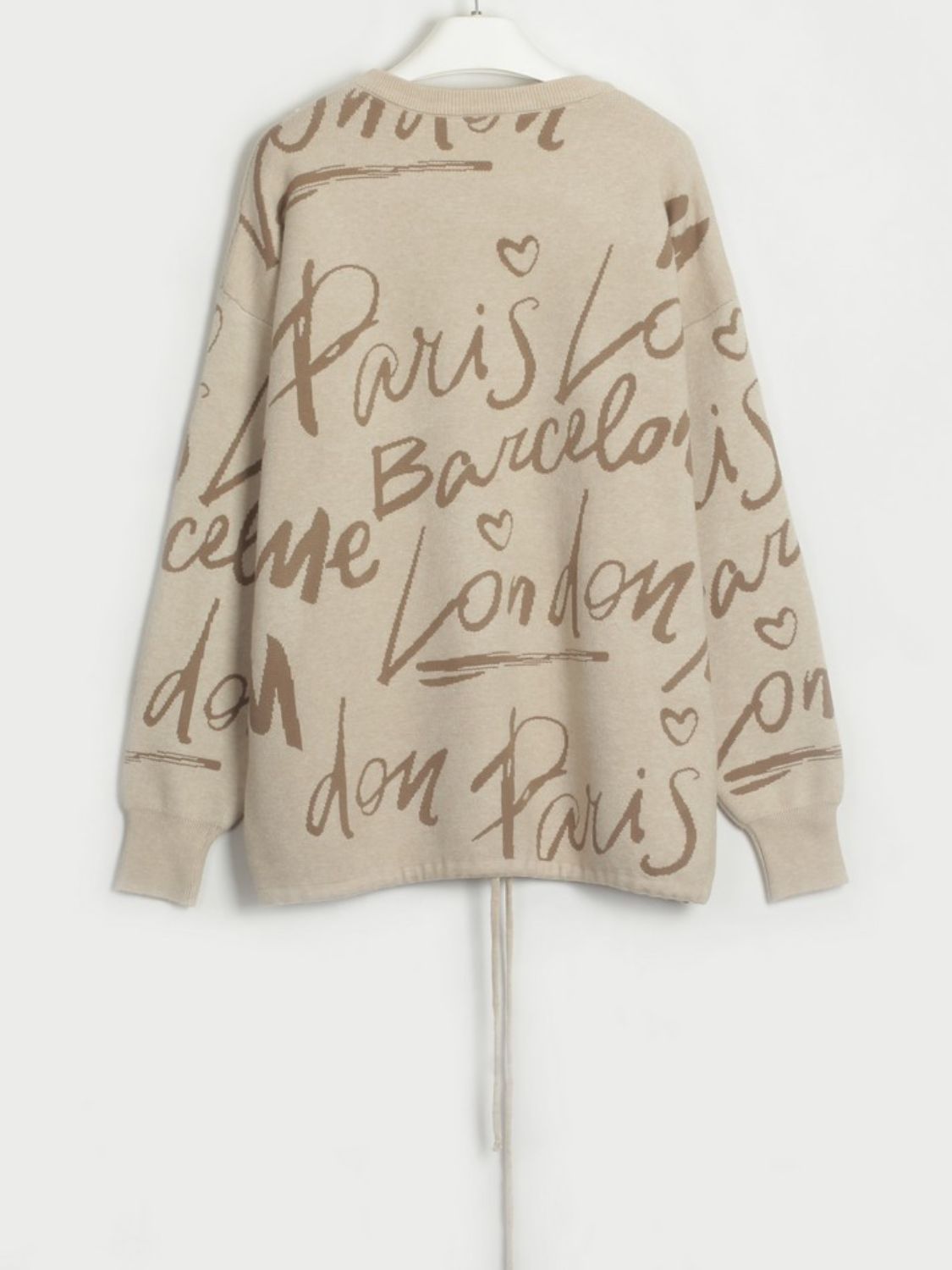 Drawstring Hem Letter Pattern Round Neck Dropped Shoulder Sweater - Pahabu - Women's Clothing & Shop
