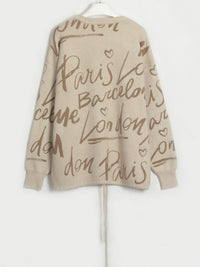 Drawstring Hem Letter Pattern Round Neck Dropped Shoulder Sweater - Pahabu - Women's Clothing & Shop