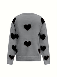 Valentine’s Day Heart Round Neck Long Sleeve Sweater - Pahabu - Women's Clothing & Shop