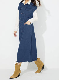 Slit Half Button Collared Neck Cap Sleeve Denim Dress - Pahabu - Women's Clothing & Shop