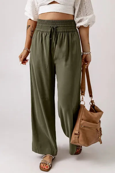 Smocked High Waist Wide Leg Pants - Pahabu - Women's Clothing & Shop