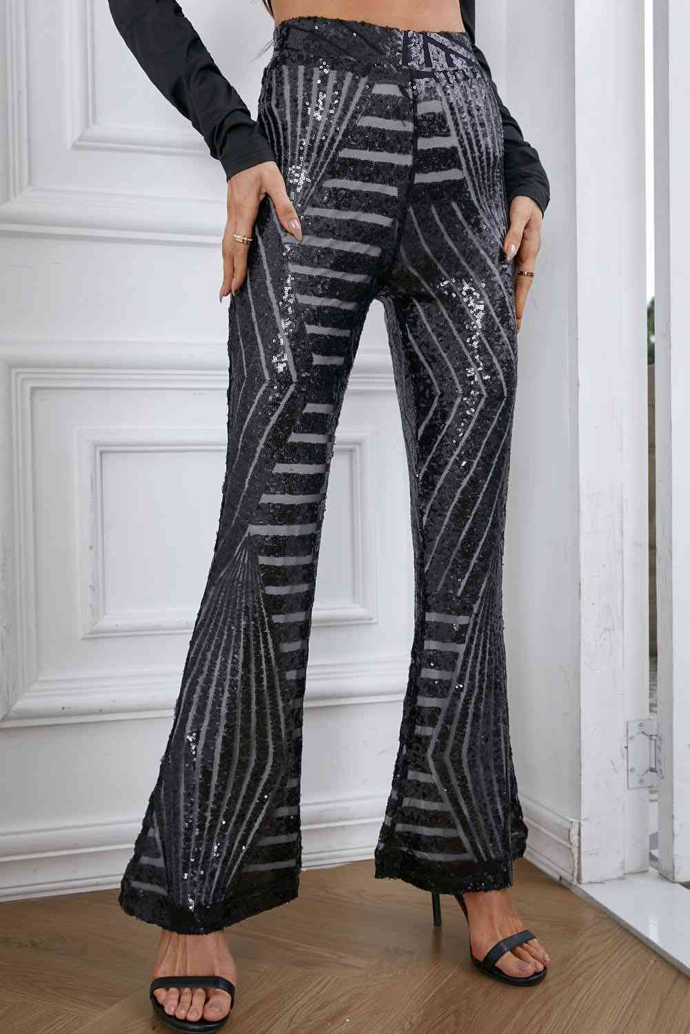 Sequin High Waist Flared Pants - Pahabu - Women's Clothing & Shop