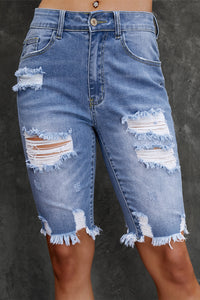 Distressed Frayed Hem Denim Bermuda Shorts - Pahabu - Women's Clothing & Shop