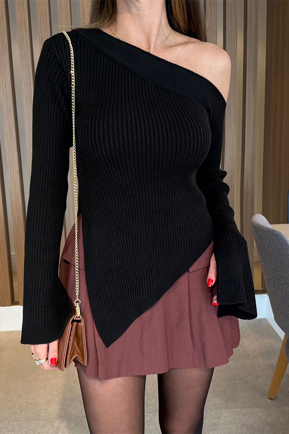 Asymmetric Hem Single Shoulder Sweater - Pahabu - Women's Clothing & Shop