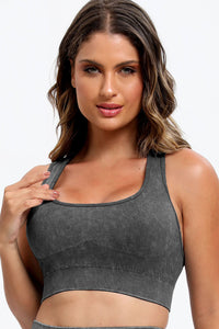 3 Piece Washed Square Neck Wide Strap Active Set - Pahabu - Women's Clothing & Shop