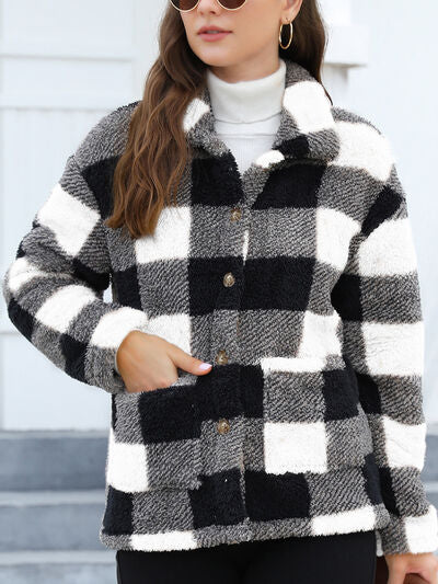 Button Up Drop Shoulder Fuzzy Jacket - Pahabu - Women's Clothing & Shop