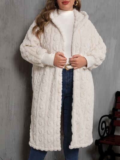 Plus Size Open Front Hooded Plush Coat - Pahabu - Women's Clothing & Shop