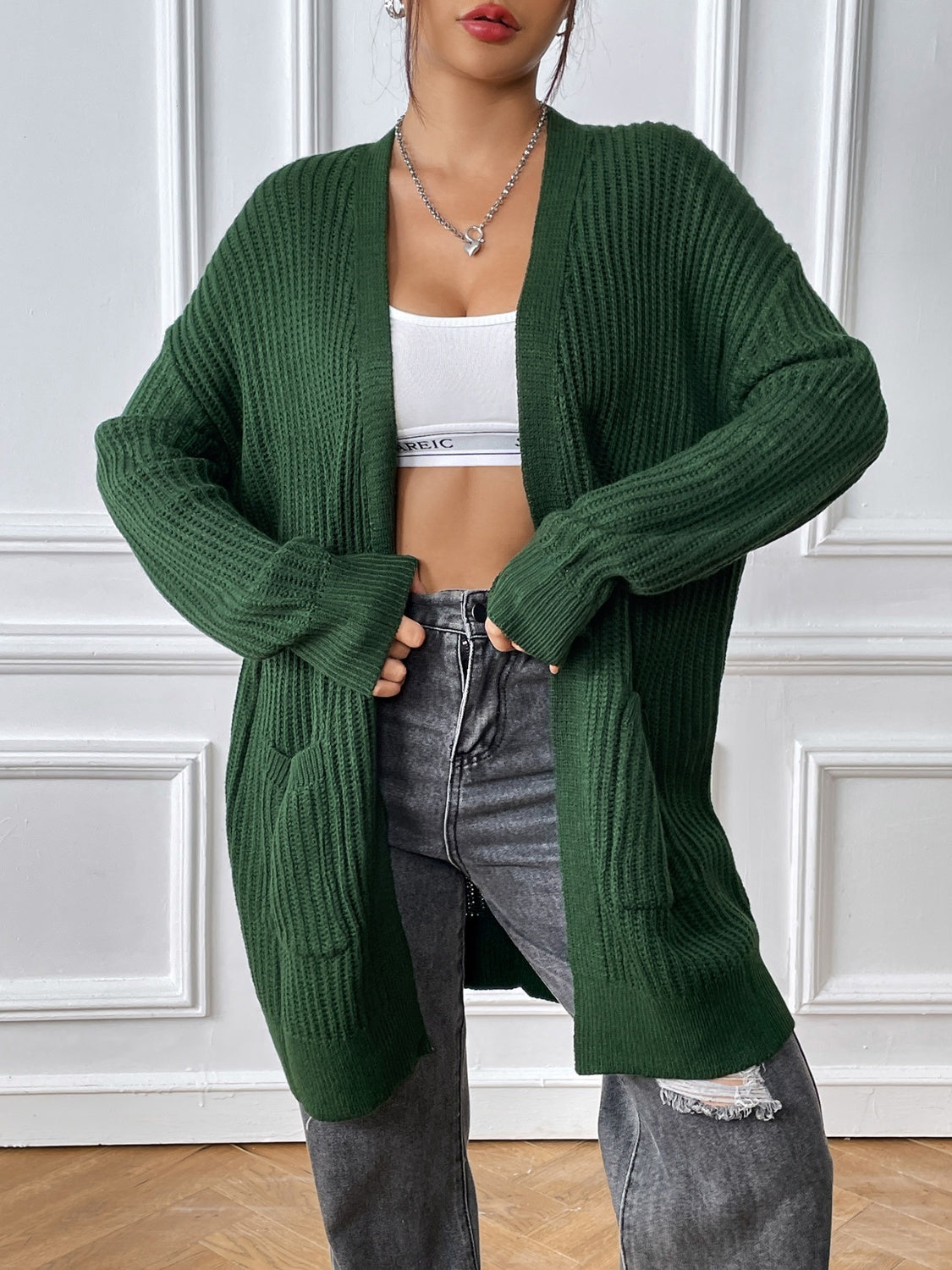 Open Front Long Sleeve Cardigan - Pahabu - Women's Clothing & Shop