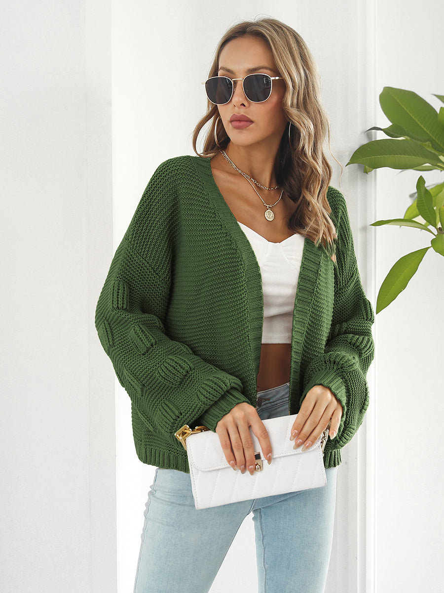 Open Front Ribbed Trim Cardigan - Pahabu - Women's Clothing & Shop