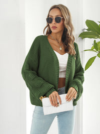 Open Front Ribbed Trim Cardigan - Pahabu - Women's Clothing & Shop