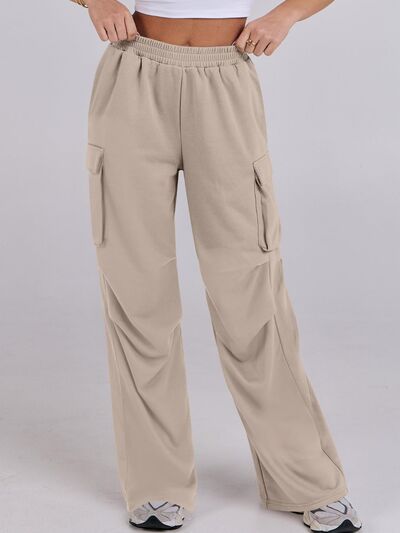 Elastic Waist Wide Leg Pants with Pockets - Pahabu - Women's Clothing & Shop