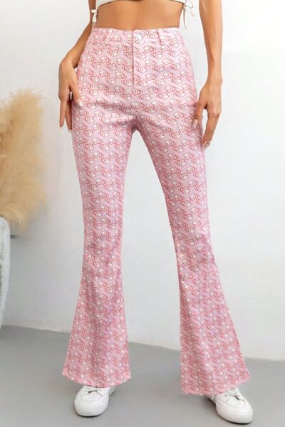 Printed High Waist Flare Pants with Pockets - Pahabu - Women's Clothing & Shop