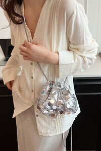 Drawstring Sequin Crossbody Bag - Pahabu - Women's Clothing & Shop