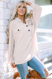 Collared Neck Half Button Long Sleeve Blouse - Pahabu - Women's Clothing & Shop