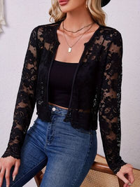 Lace Open Front Long Sleeve Jacket - Pahabu - Women's Clothing & Shop