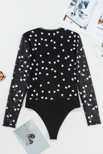 Heart Square Neck Long Sleeve Bodysuit - Pahabu - Women's Clothing & Shop