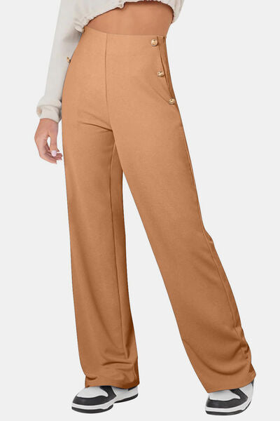 Decorative Button High Rise Pants - Pahabu - Women's Clothing & Shop