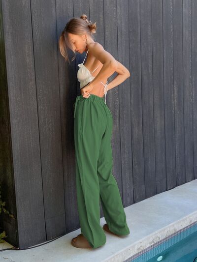 Tied High Waist Wide Leg Pants - Pahabu - Women's Clothing & Shop