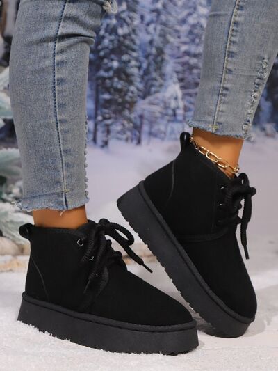 Lace Up Round Neck Platform Suede Boots - Pahabu - Women's Clothing & Shop