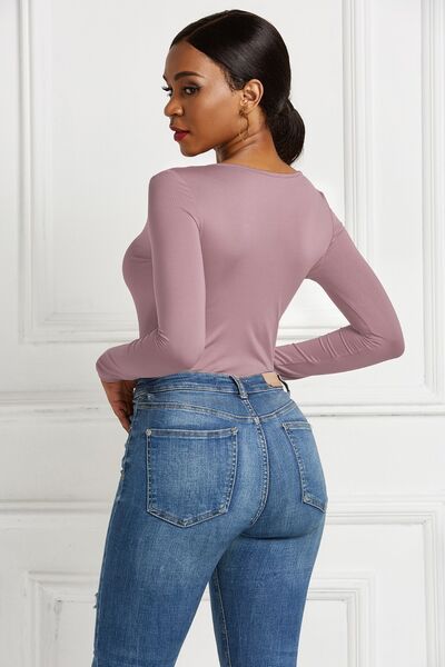 Half Zip Scoop Neck Long Sleeve Bodysuit - Pahabu - Women's Clothing & Shop