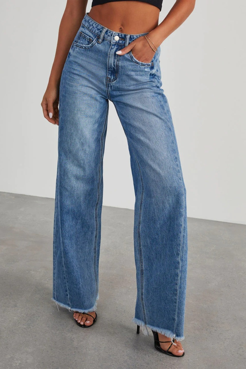 Raw Hem Wide Leg Jeans with Pockets - Pahabu - Women's Clothing & Shop