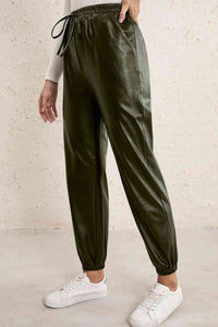 Ivy Lane Elastic Waist PU Leather Joggers - Pahabu - Women's Clothing & Shop