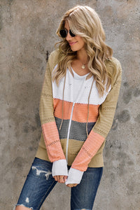 Zip-Up Raglan Sleeve Openwork Hooded Cardigan - Pahabu - Women's Clothing & Shop