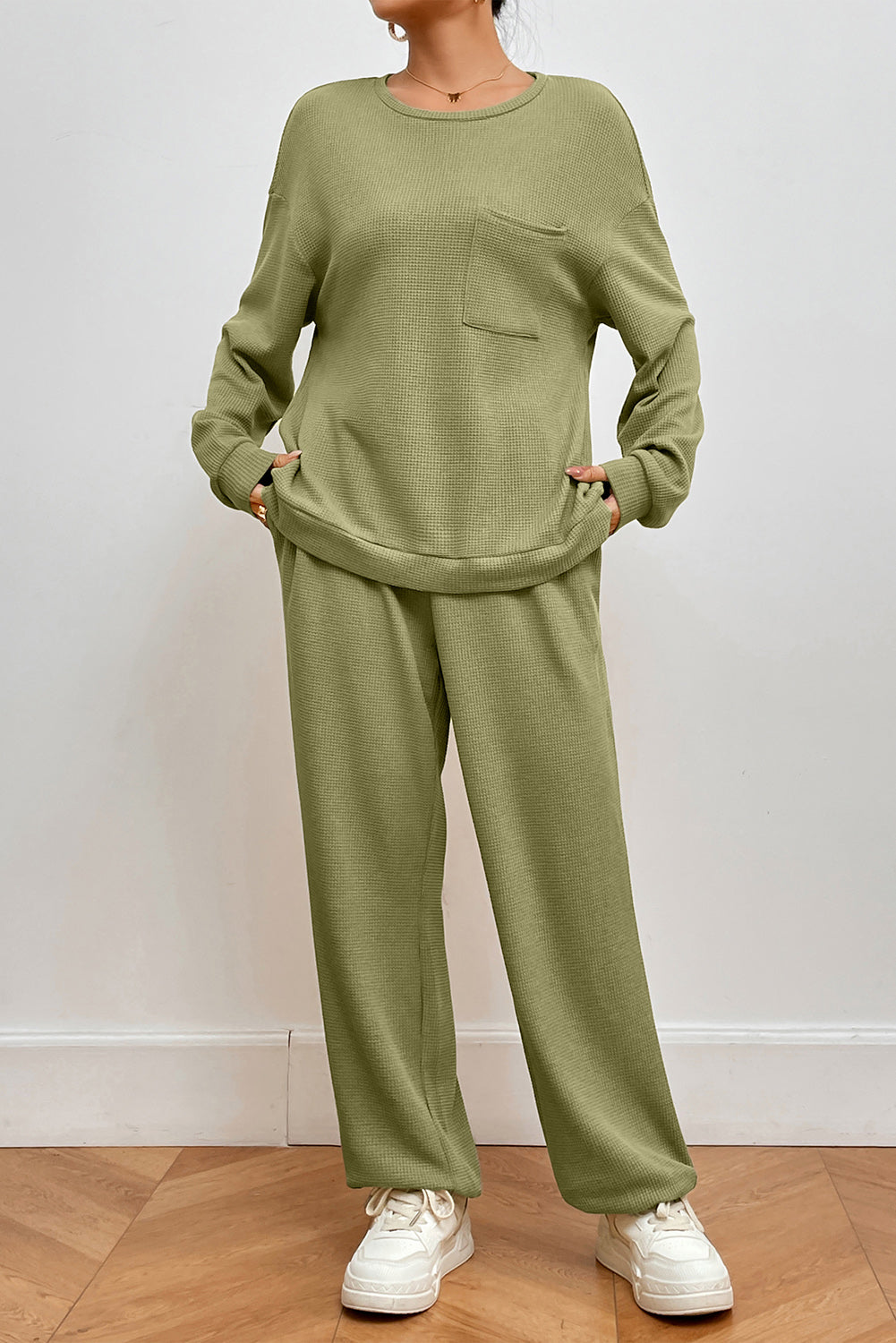 Pocketed Round Neck Top and Pants Lounge Set - Pahabu - Women's Clothing & Shop