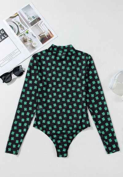 Lucky Clover Mock Neck Long Sleeve Bodysuit - Pahabu - Women's Clothing & Shop