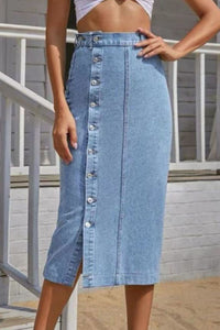 Buttoned Split Denim Skirt - Pahabu - Women's Clothing & Shop