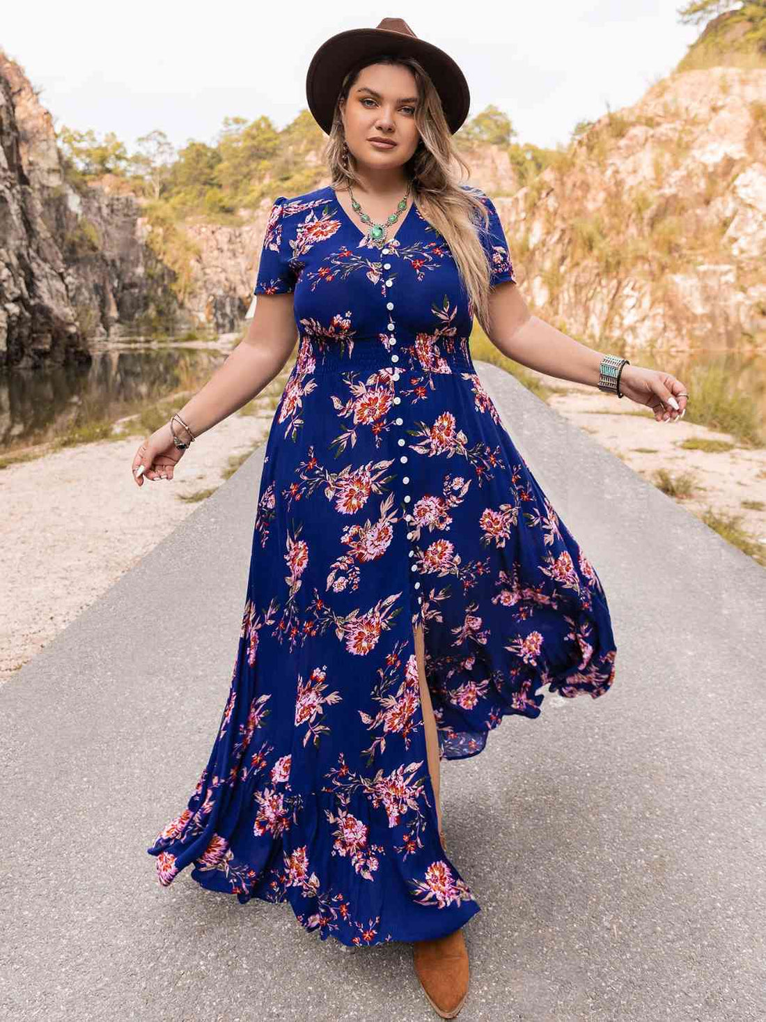 Plus Size V-Neck Maxi Dress - Pahabu - Women's Clothing & Shop