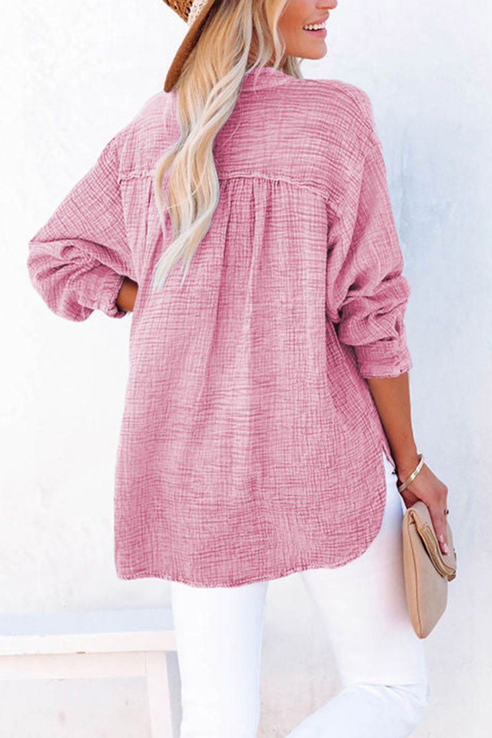 Buttoned Long Sleeve Blouse - Pahabu - Women's Clothing & Shop