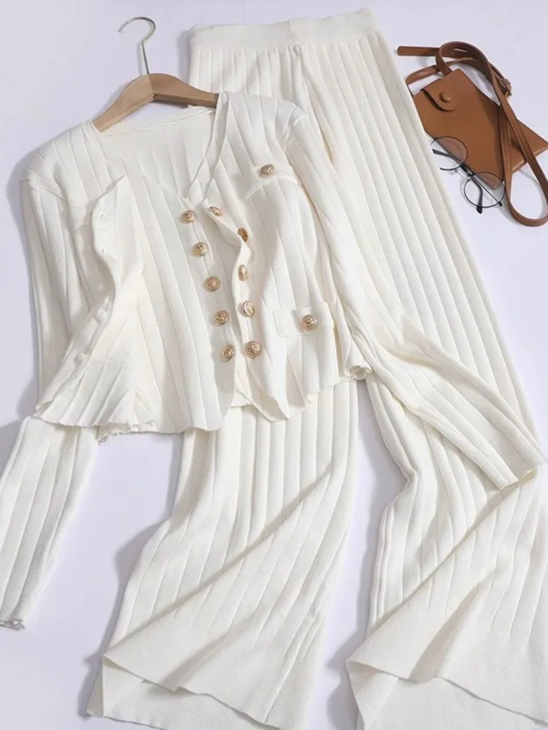 V-Neck Tank, Cardigan and Pants Three-Piece Sweater Set - Pahabu - Women's Clothing & Shop