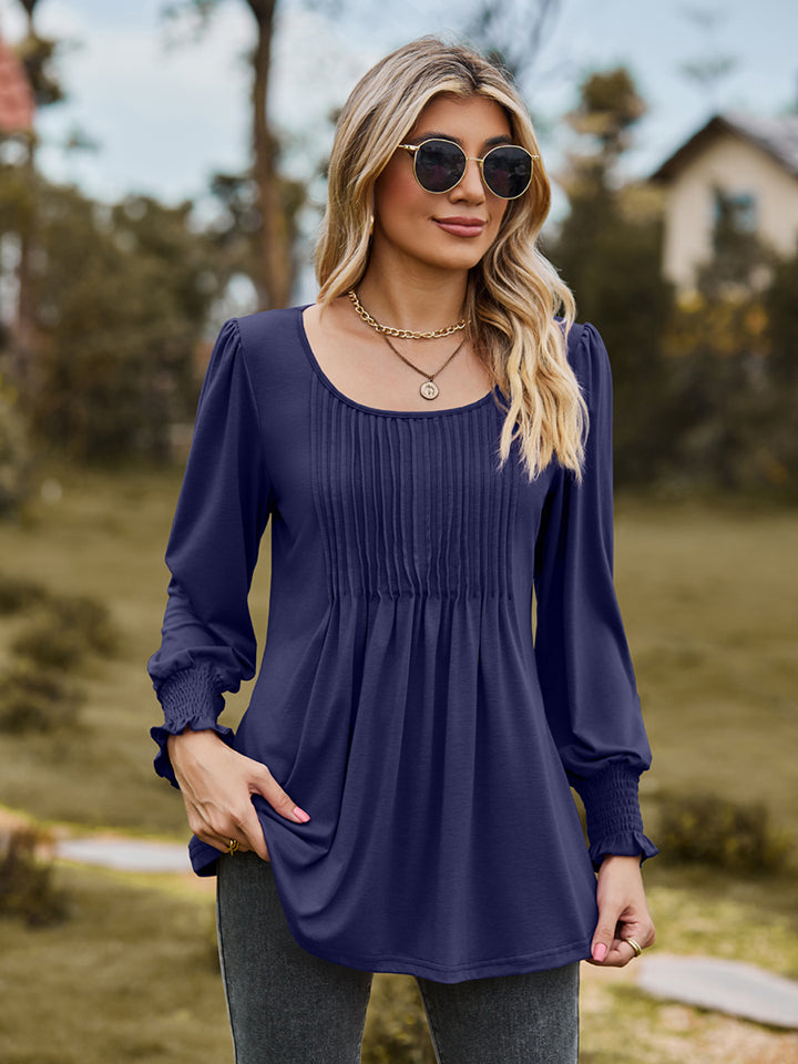 Puff Sleeve Pleated Blouse - Pahabu - Women's Clothing & Shop
