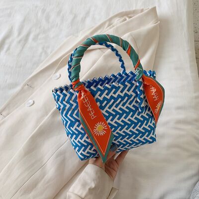 Contrast Woven Handbag with Ribbon - Pahabu - Women's Clothing & Shop