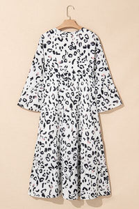 Leopard Notched Long Sleeve Dress - Pahabu - Women's Clothing & Shop