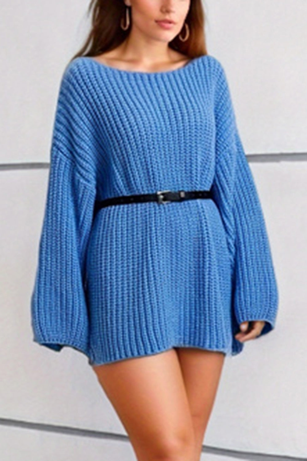 Boat Neck Dropped Shoulder Mini Sweater Dress - Pahabu - Women's Clothing & Shop