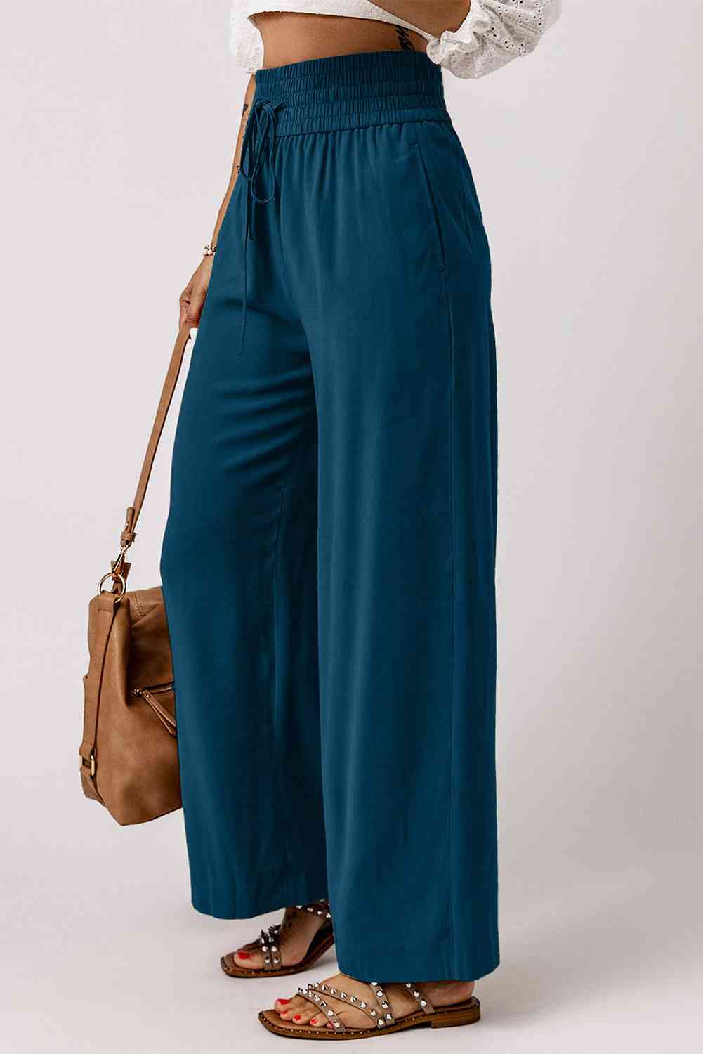Drawstring Smocked Waist Wide Leg Pants - Pahabu - Women's Clothing & Shop