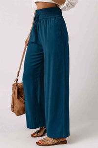 Drawstring Smocked Waist Wide Leg Pants - Pahabu - Women's Clothing & Shop