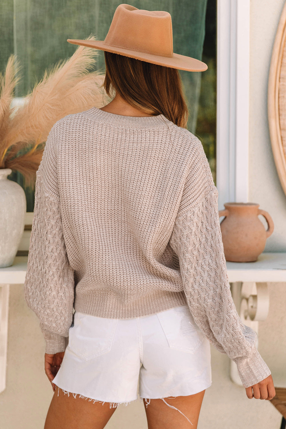 Round Neck Lantern Sleeve Sweater - Pahabu - Women's Clothing & Shop