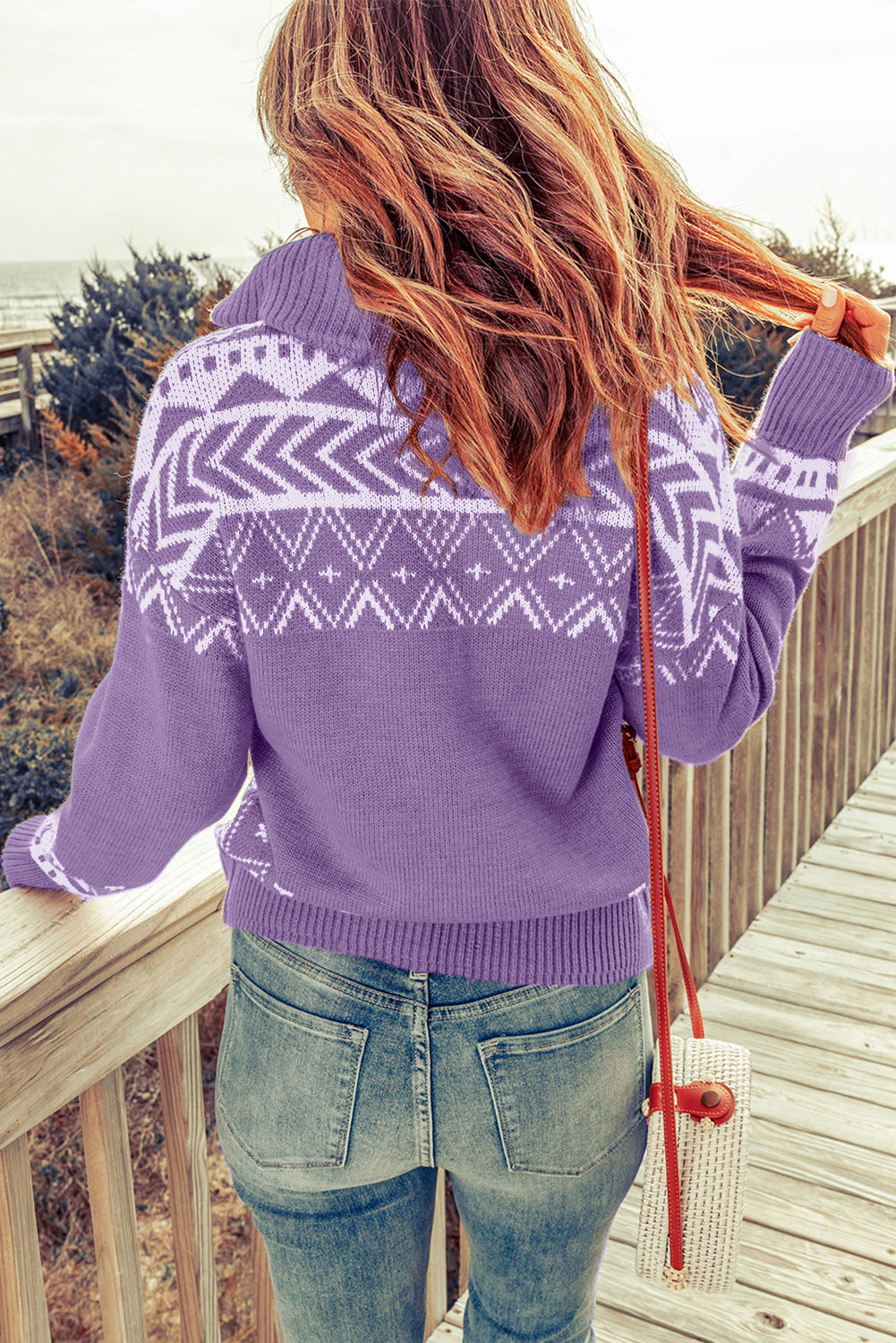 Zip-Up Mock Neck Dropped Shoulder Pullover Sweater - Pahabu - Women's Clothing & Shop