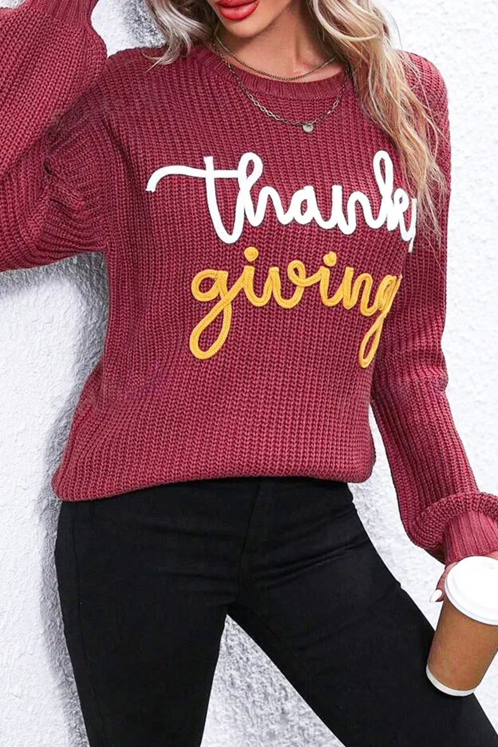 THANKSGIVING Round Neck Long Sleeve Sweater - Pahabu - Women's Clothing & Shop