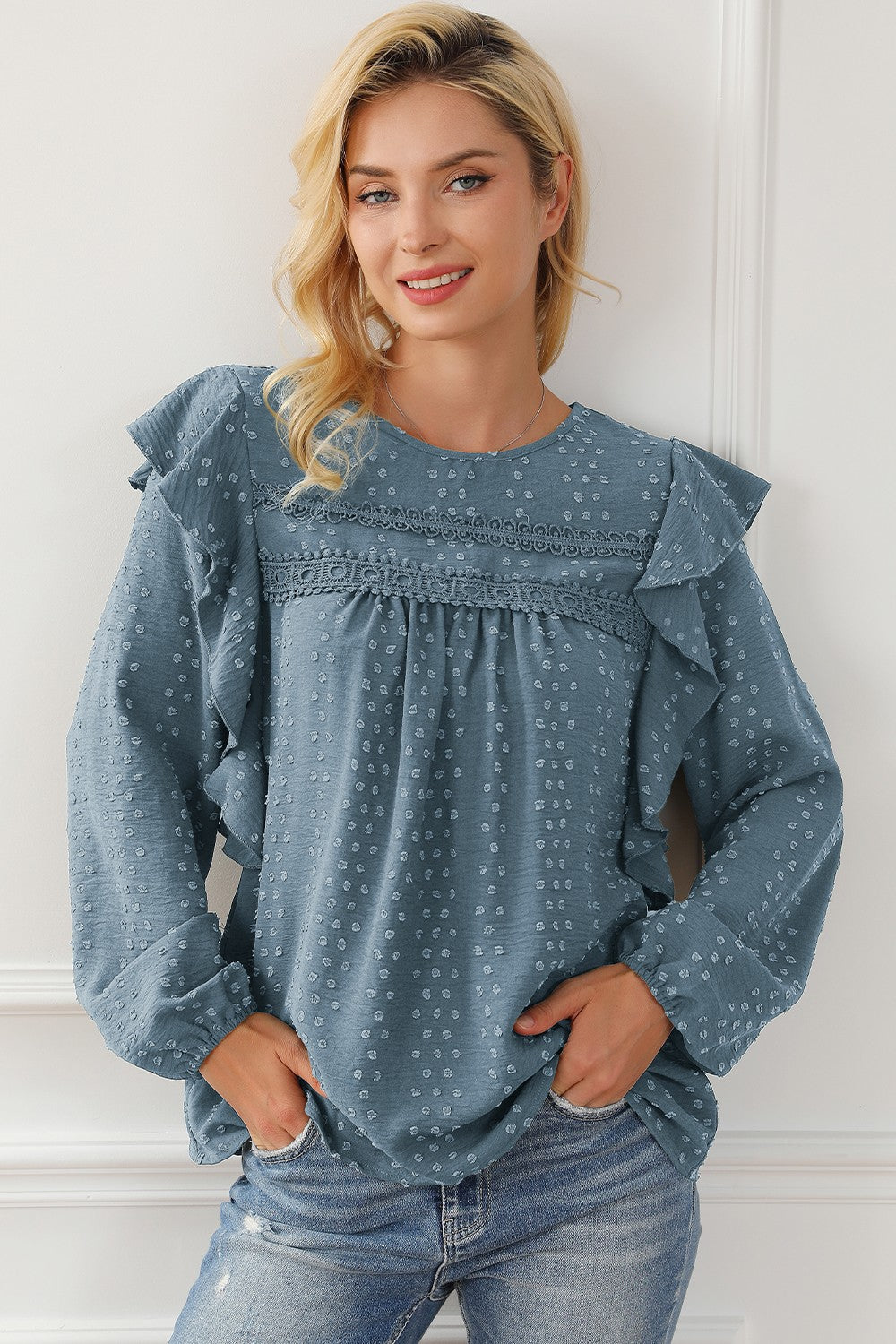 Round Neck Ruffled Blouse - Pahabu - Women's Clothing & Shop