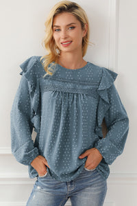 Round Neck Ruffled Blouse - Pahabu - Women's Clothing & Shop
