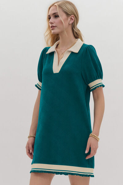 Oh Frill Contrast Trim Johnny Collar Short Sleeve Mini Dress - Pahabu - Women's Clothing & Shop