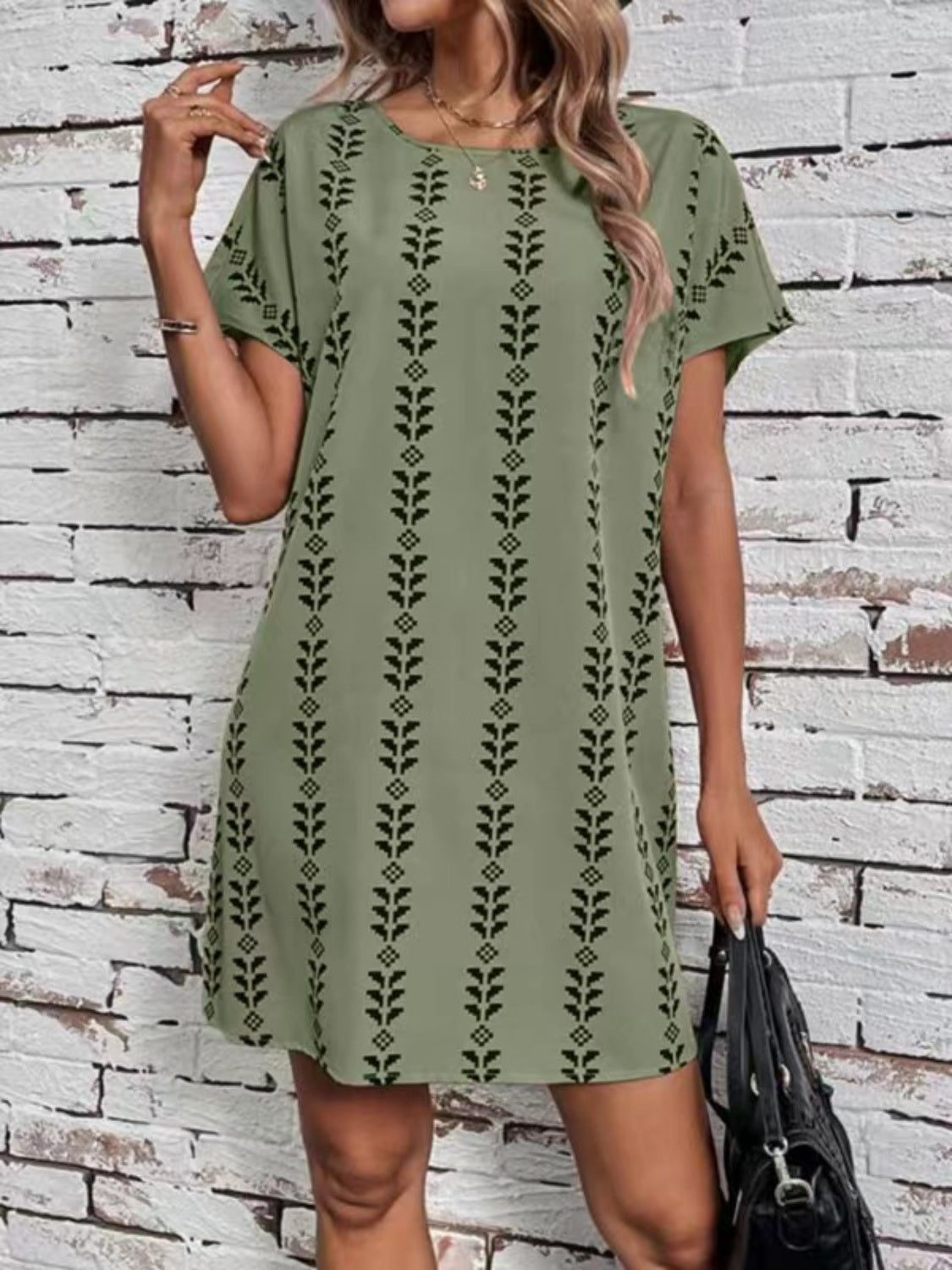 Printed Round Neck Short Sleeve Dress - Pahabu - Women's Clothing & Shop